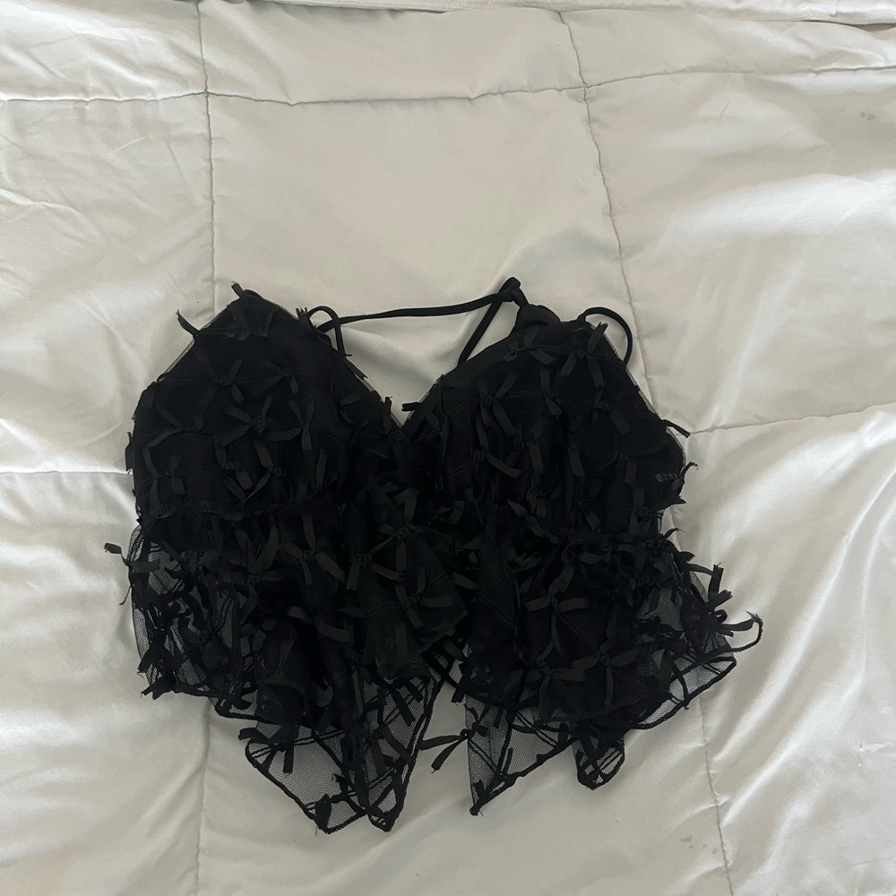 Black Textured Crop Top
